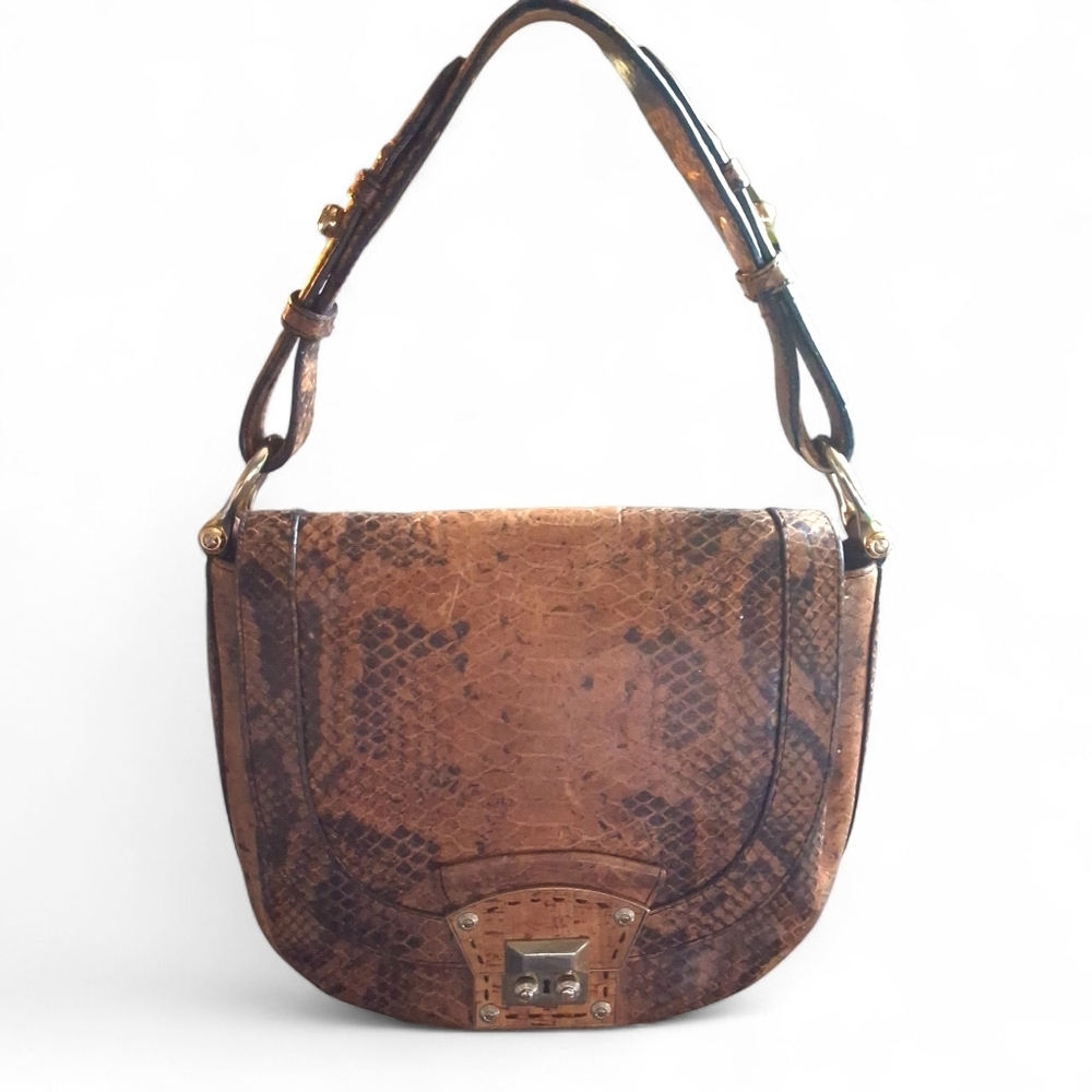 Henri Bendel Lock It Up Snakeskin Embossed Shoulder Bag Vintage Designer